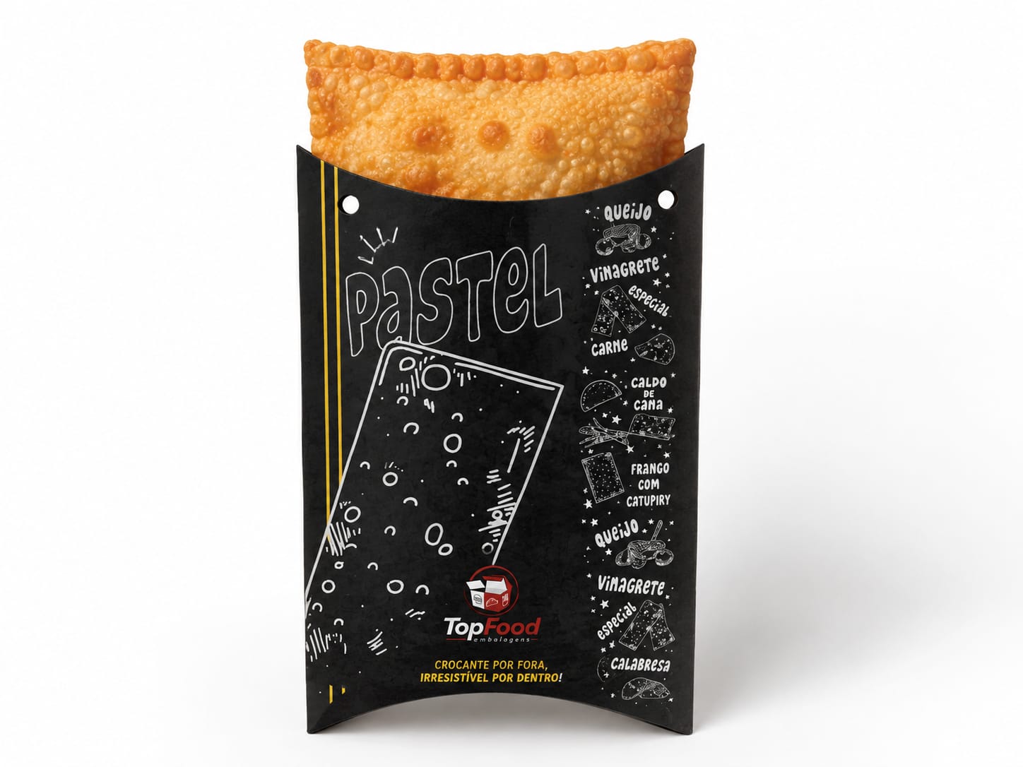 Embalagem de Pastel — Pillow Box para delivery — embalagem food service TopFood